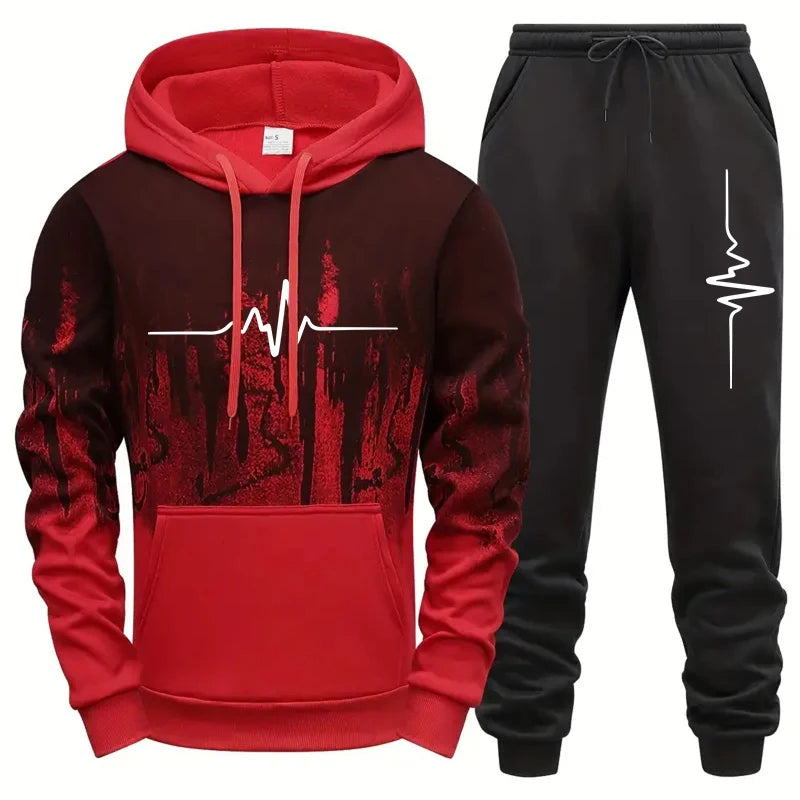 Autumn Winter Men's Tracksuit Set Hooded Sweatshirt Sweatpants Casual Sportswear