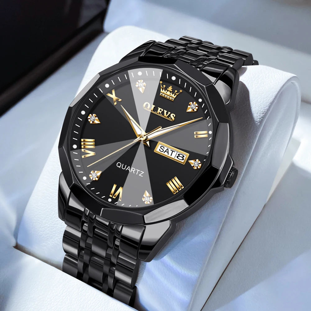 OLEVS Mens Quartz Watch Waterproof Stainless Steel Luminous Dial Date Week Dress