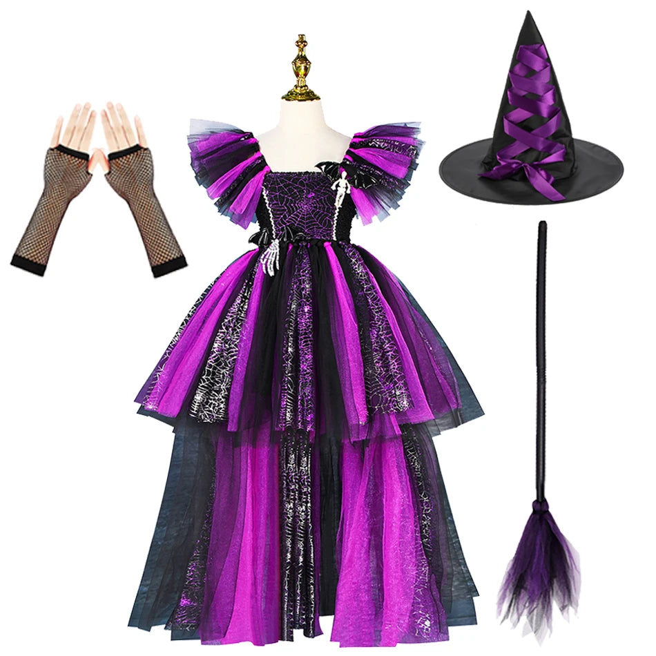 Girls Handmade Halloween Cosplay Devil Witch Tailed Dress Carnival Party Toddler Kids Bat Costume Girl Dress Up Children Clothes
