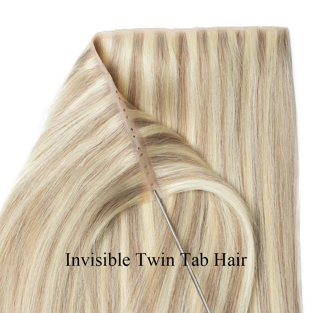 Blonde 613 Invisible Twin Tab Hole Weft Human Hair Extensions Straight Remy
