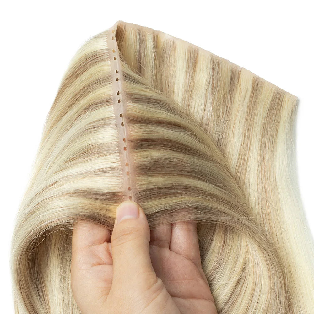 Blonde 613 Invisible Twin Tab Hole Weft Human Hair Extensions Straight Remy