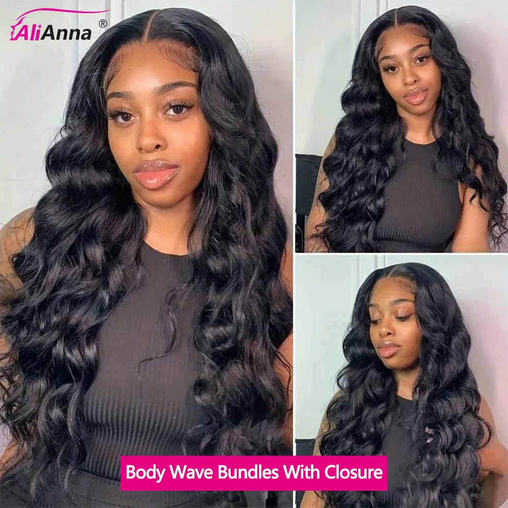 Body Wave Remy Brazilian Human Hair Bundles With HD Lace Closure 2x6 4x4