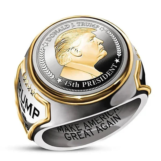 Hot-Selling Personalized US President Trump Ring Two-Color Hip-Hop Jewelry for Men