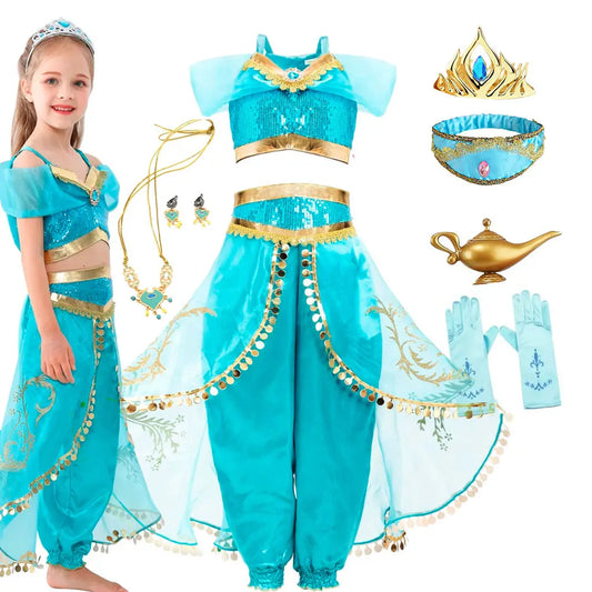 Disney Aladding and the Magic Lamp Jasmine Fairy Costume Princess Dress up for Little Girl Fancy 2024 Halloween Carnival Cosplay