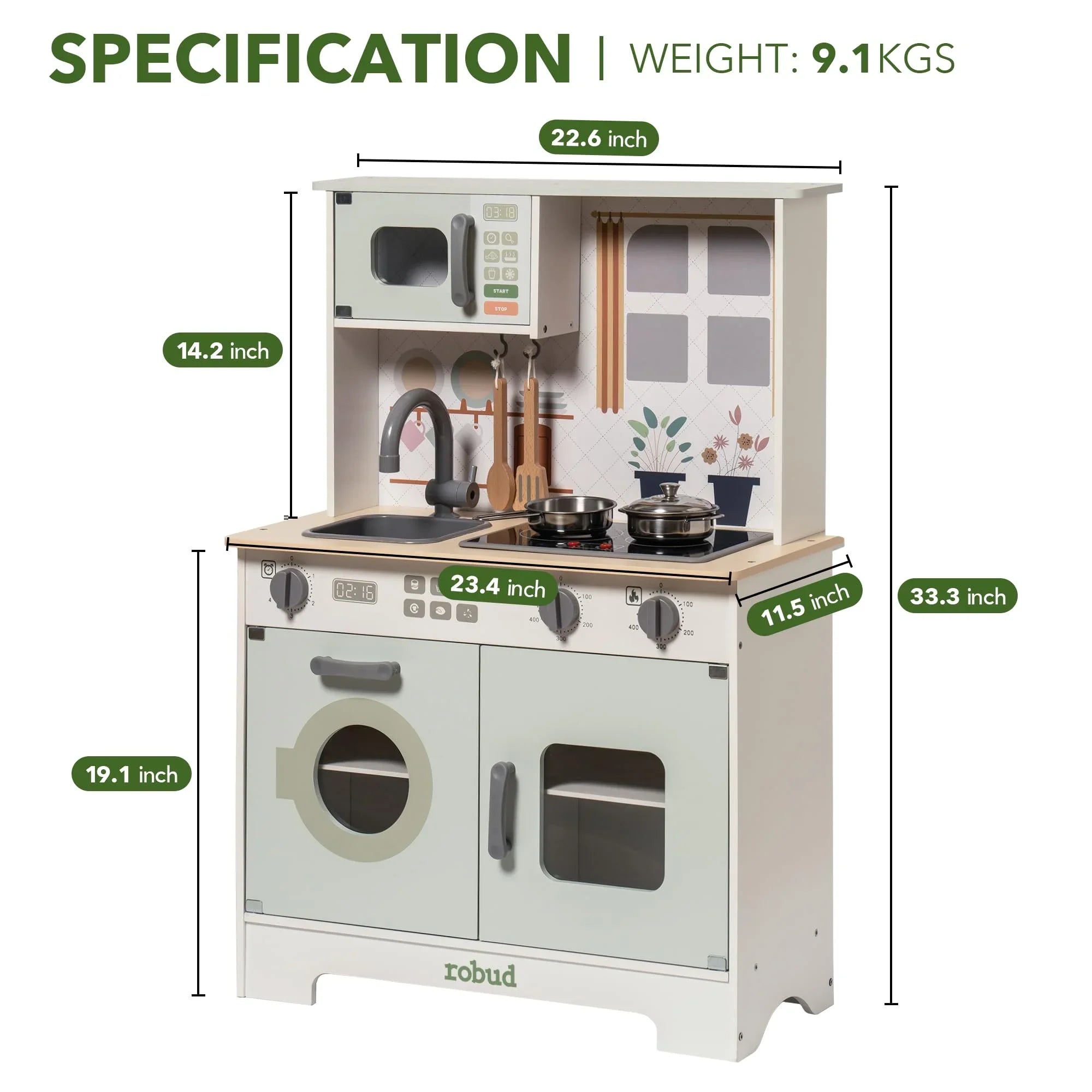Robotime Robud Wooden Play Kitchen Set With Lights And Sounds For Ages 3 And Up