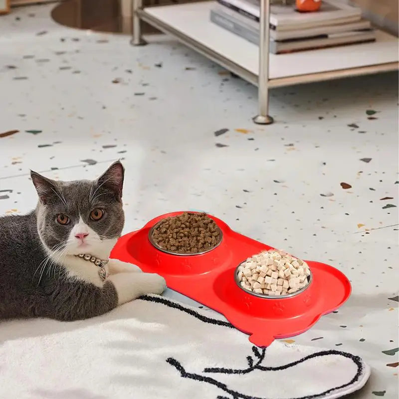 Dog Double Feeding Bowl Double Feeder Bowls For Cat Non-Slip Pets Water Dish
