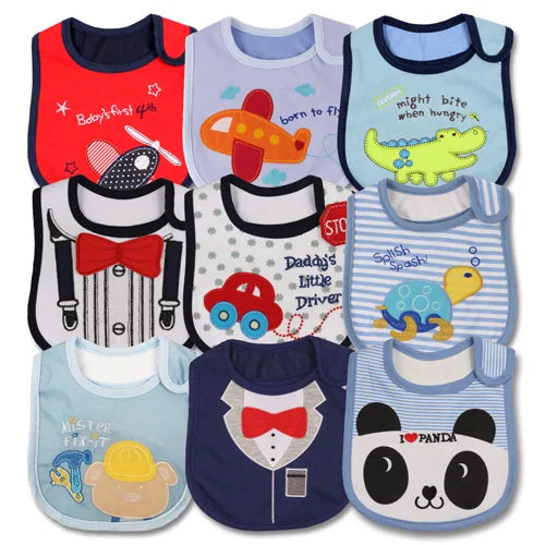 9pcs/Set Baby Girl Boy Feeding Bibs Waterproof Cartoon Towel