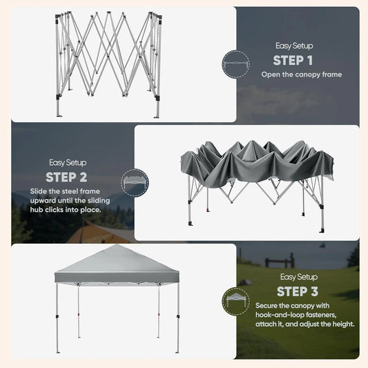 10x10 Pop Up Canopy Tent Instant Gazebo Portable Outdoor Shading Shelter Easy Setup Sunula Beach Tent Gray