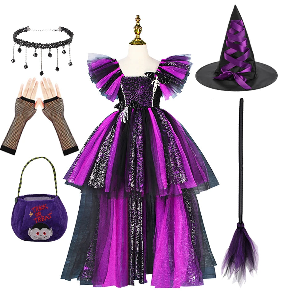 Girls Handmade Halloween Cosplay Devil Witch Tailed Dress Carnival Party Toddler Kids Bat Costume Girl Dress Up Children Clothes