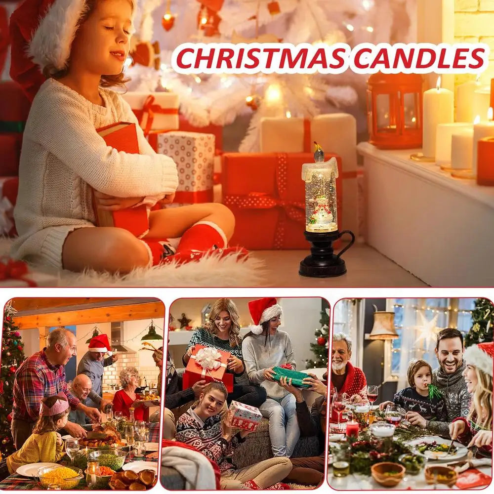 Glittering Christmas Snow Globe Candle LED Flameless Light
