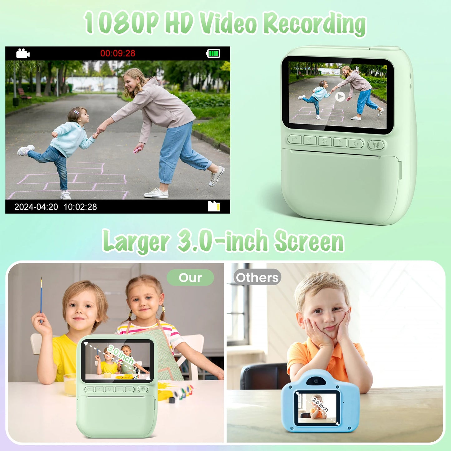 Gofunly Kids Instant Print Camera 3.0 Mini Digital Camera