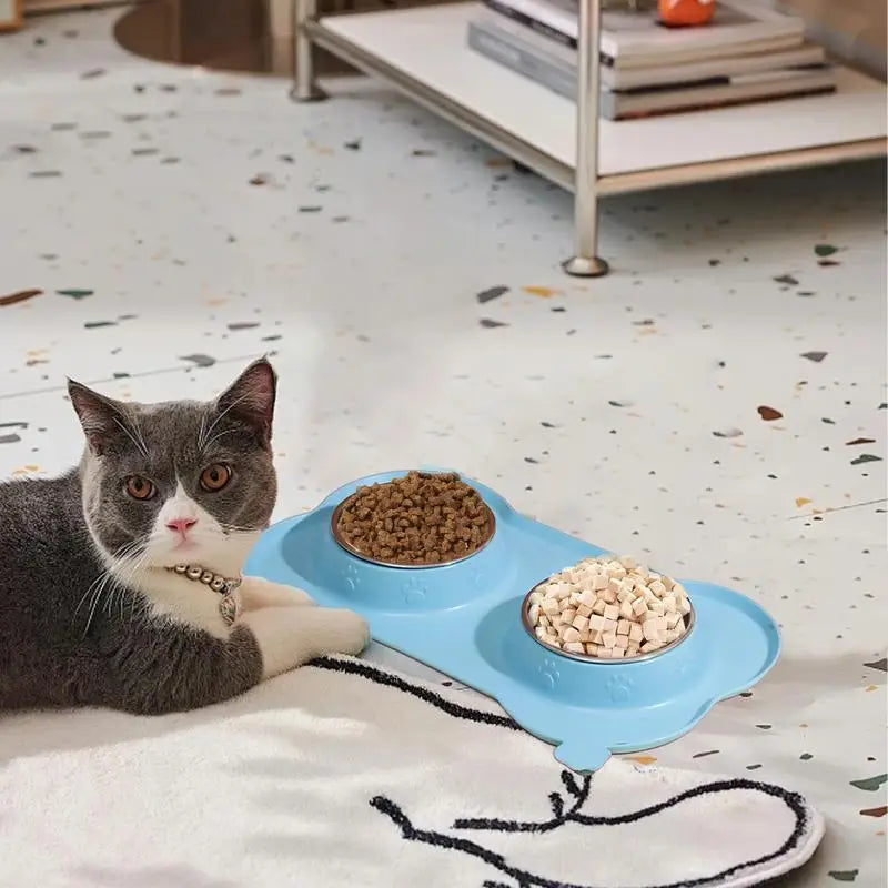 Dog Double Feeding Bowl Double Feeder Bowls For Cat Non-Slip Pets Water Dish
