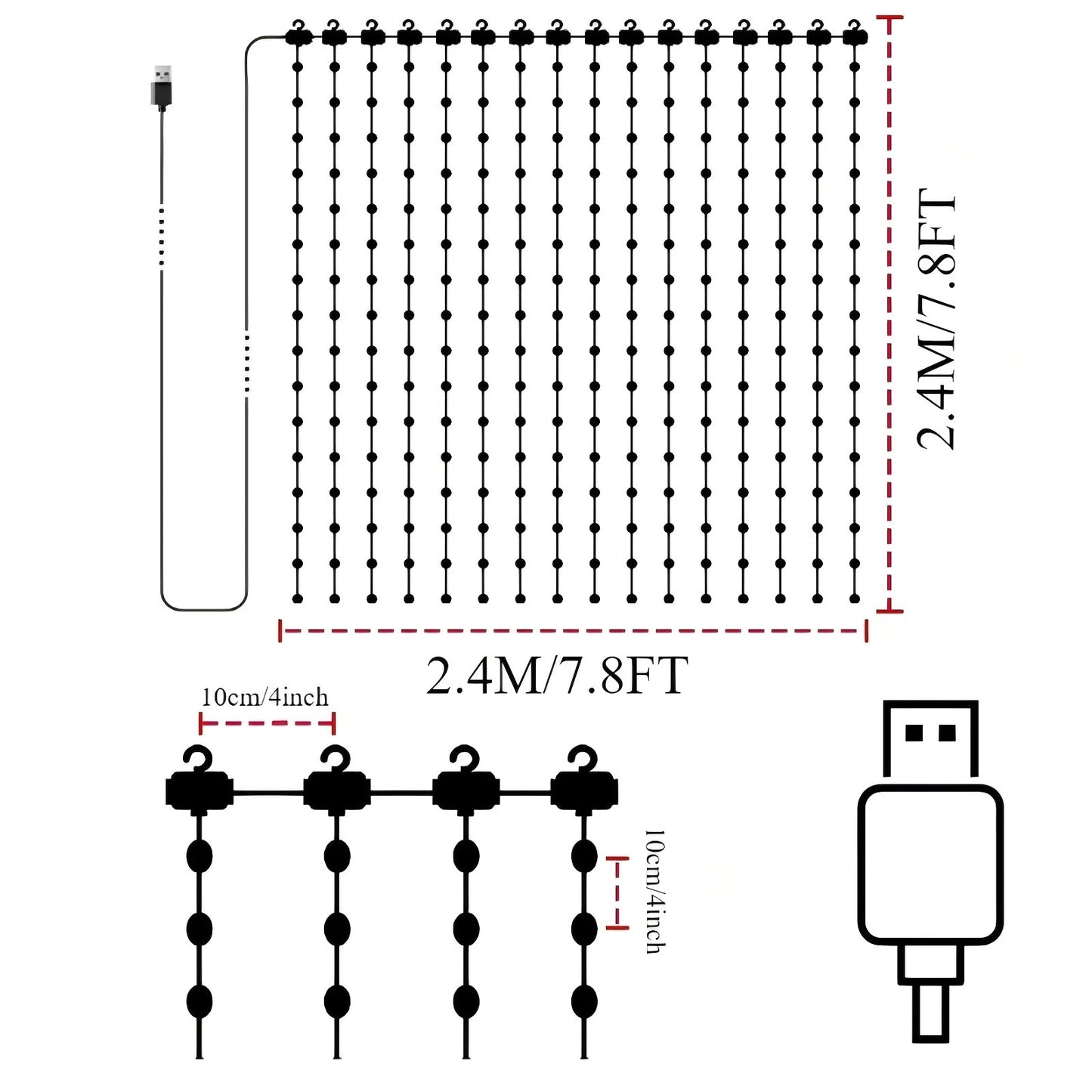 USB LED Smart Curtain Lights Bluetooth RGB Fairy Lights
