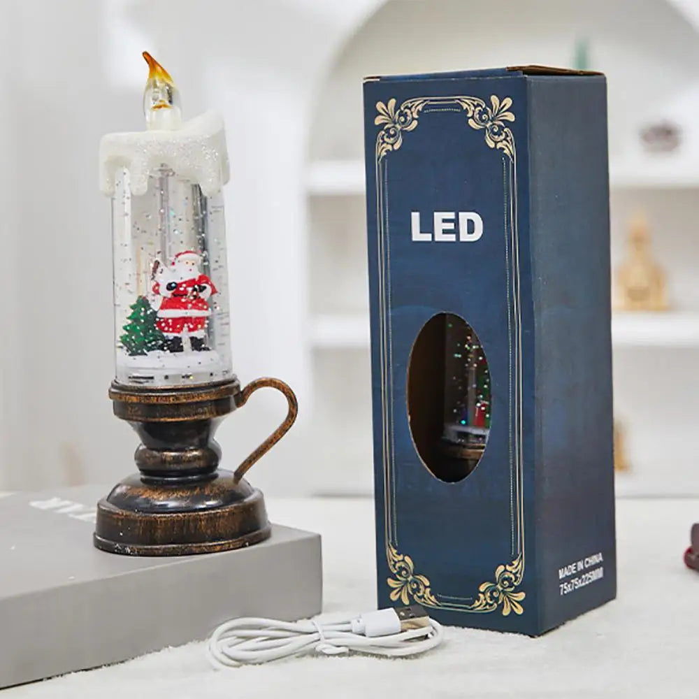 Glittering Christmas Snow Globe Candle LED Flameless Light