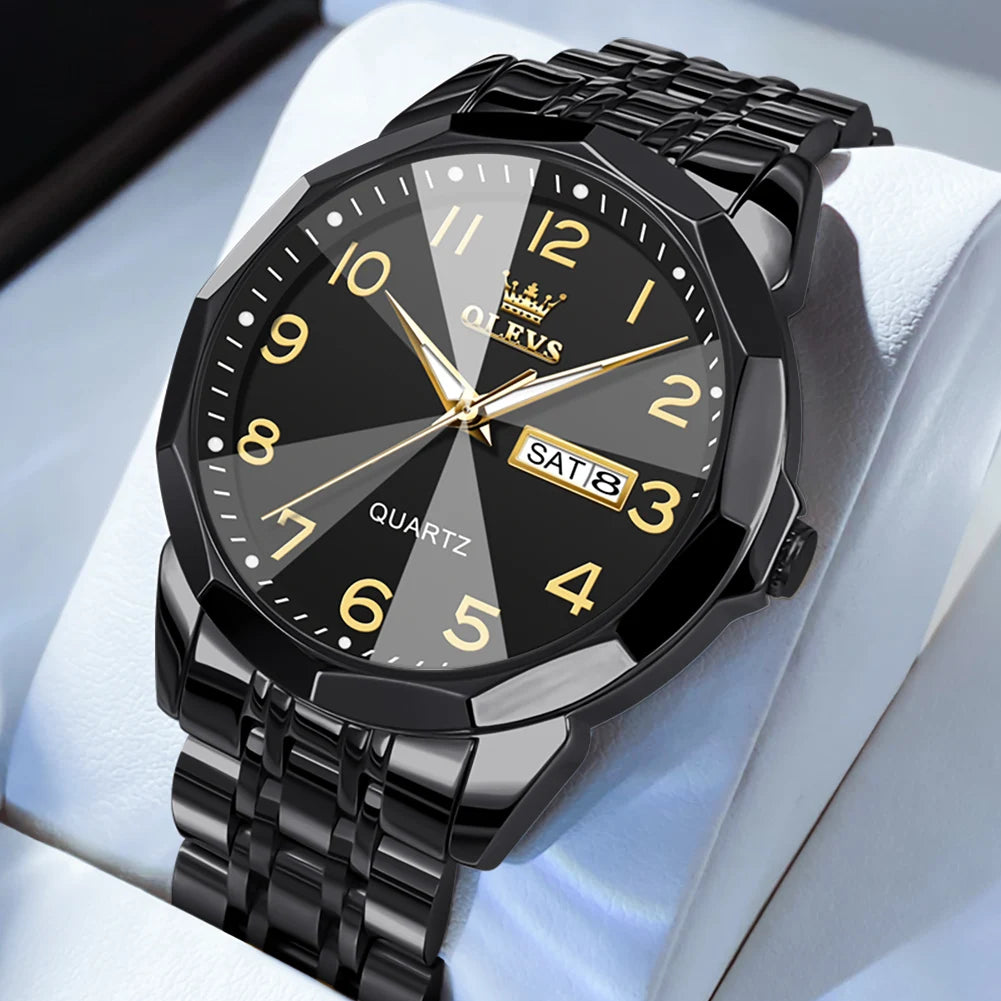 OLEVS Mens Quartz Watch Waterproof Stainless Steel Luminous Dial Date Week Dress