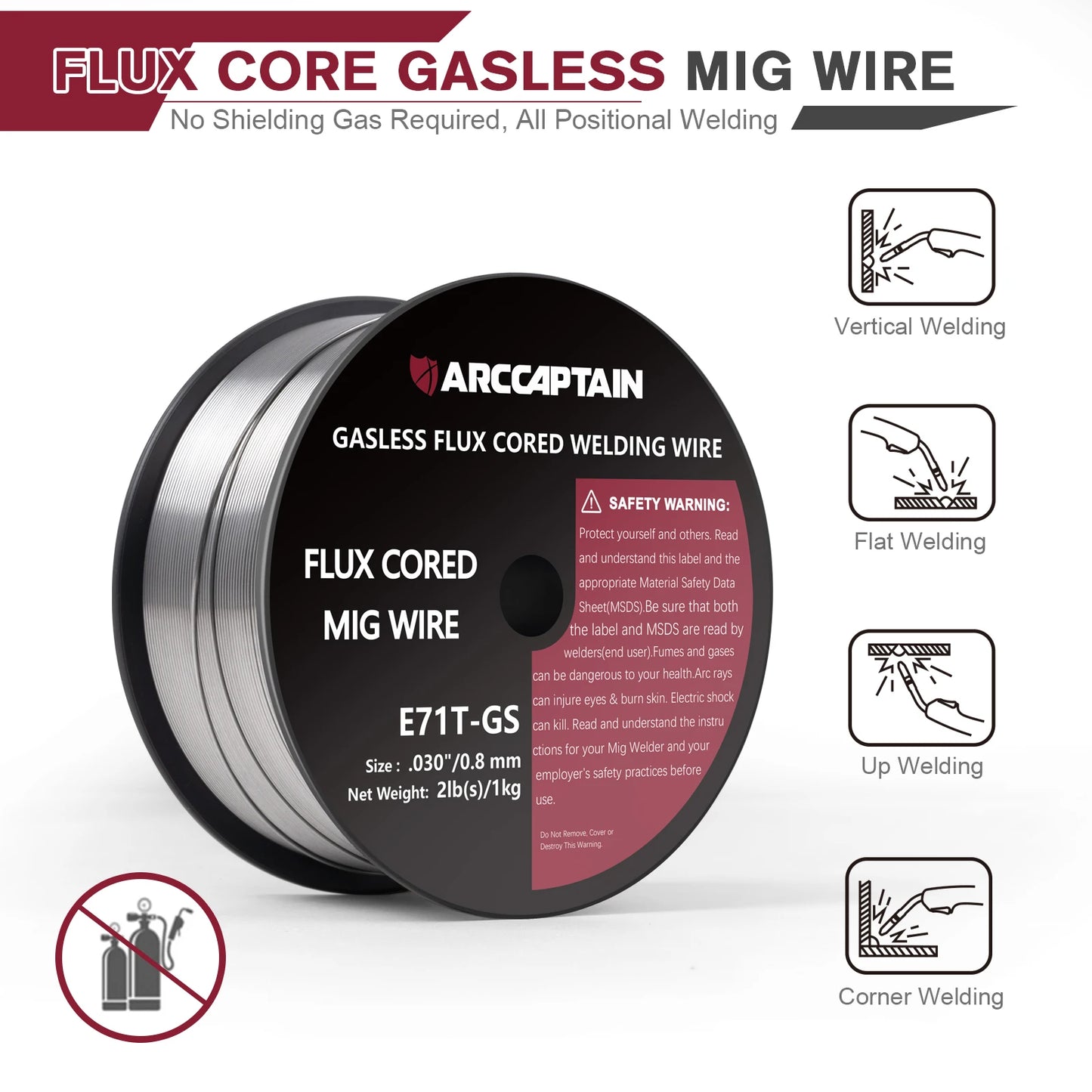 ARCCAPTAIN Welding Wire Gasless Flux Cored 0.8 0.9mm 1 KG