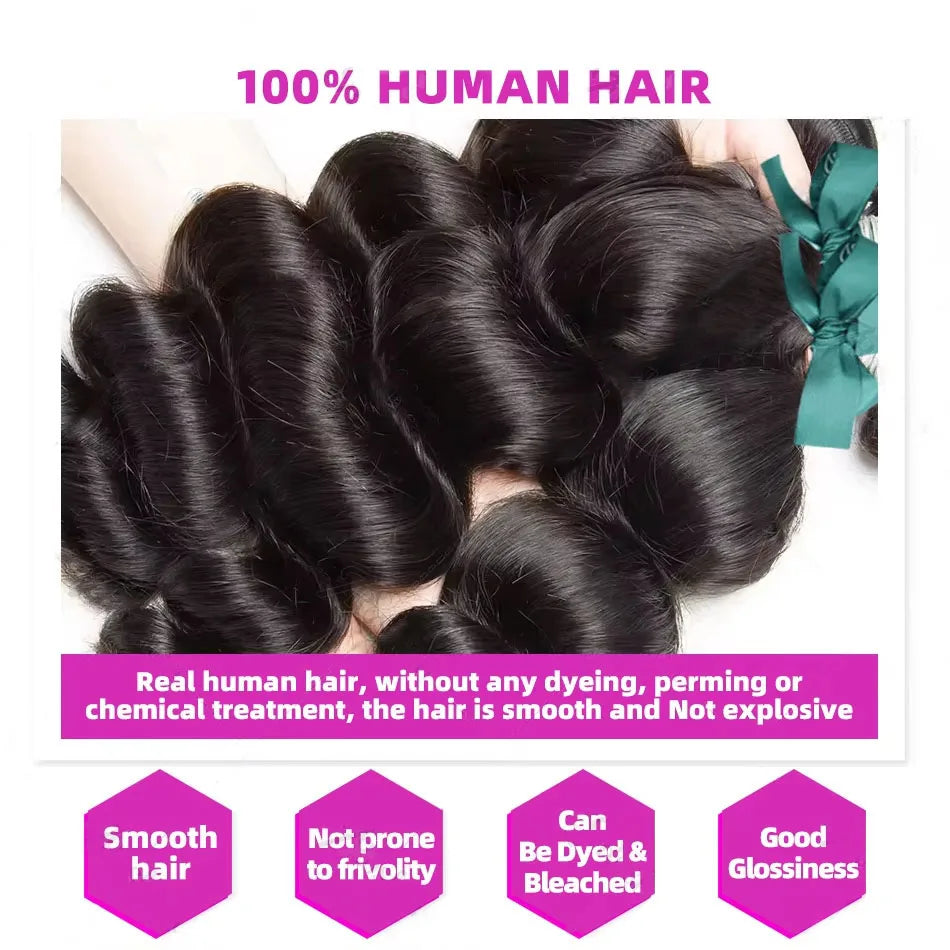 30 32 Inch Loose Wave Brazilian Human Hair Weave Bundles One Third Pcs Top Quality Unprocessed Extensions Wholesale