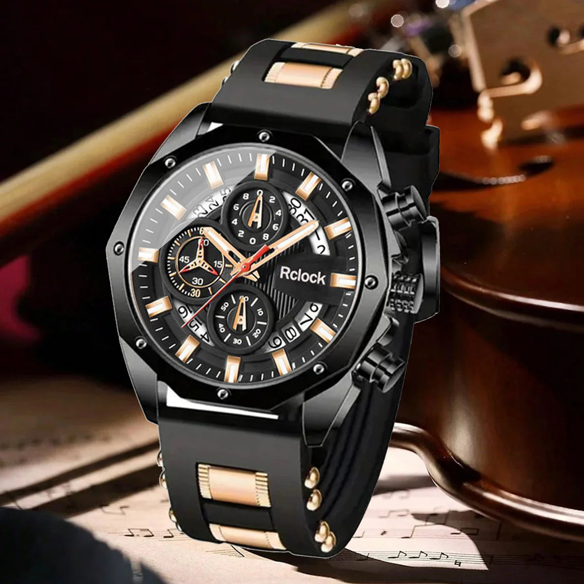 Mens Analog Quartz Watch With Silicone Strap Calendar Display Valentine Day Gift