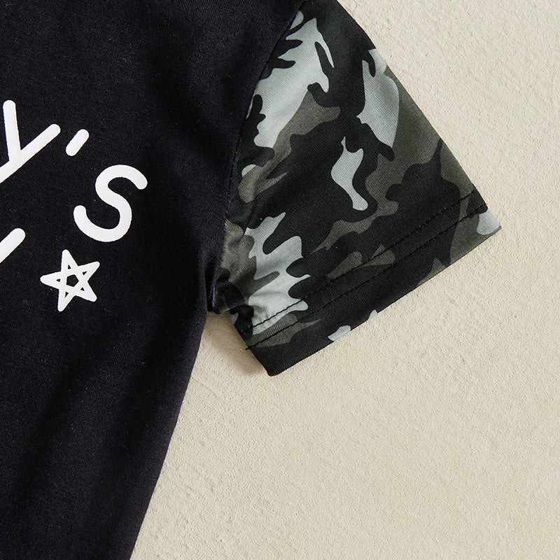 Toddler Boys Casual Outfits Camo Print Tee and Elastic Waist Shorts Set
