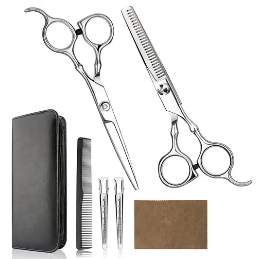 Hair Cutting Scissors Set 6 Inch Hairdressing Thinning Shears for Women Men and Kids Silver