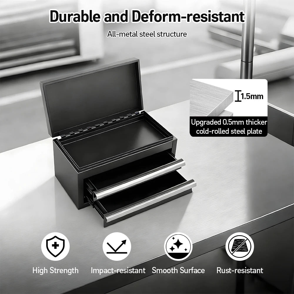 Two Layer Metal Tool Box Chest With Drawers And Ball Bearing Slides For Garage