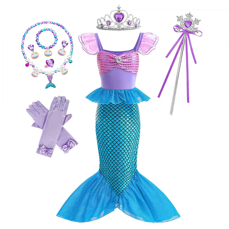Mermaid Birthday Party Dress Summer Girl Mermaid Costume Carnival Anime Cosplay Outfits 2-10 Yrs Kids Fantasy Disguise Prom Gown