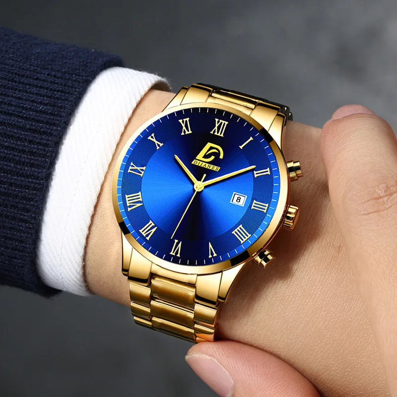 Six Piece Golden Business Casual Quartz Watches Set For Men Alloy Case