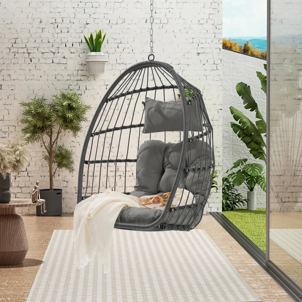 Outdoor Garden Rattan Egg Swing Chair Hanging Chair Set
