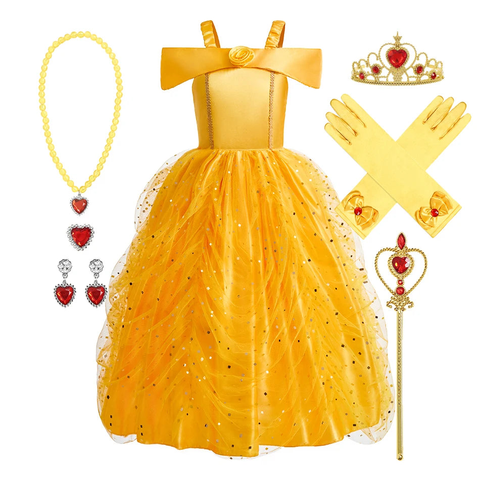 Children Belle Fantasy Kids Halloween Party Layered Disguise Girls Princess Carnival Elegant Clothes Cosplay Christmas Costume