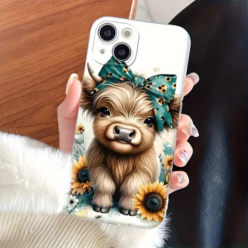 Highland Cow Sunflower iPhone Case Anti Drop Lens Protection Pro Max Plus
