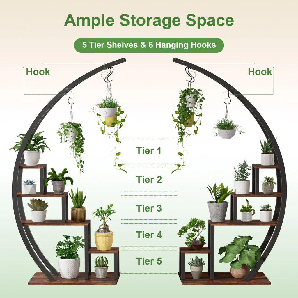 Plant Stand Indoor Outdoor 2 Pcs Metal Plant Shelf Tall Plants Holder with Plants Hanger Flower Display Rack for Garden Balcony