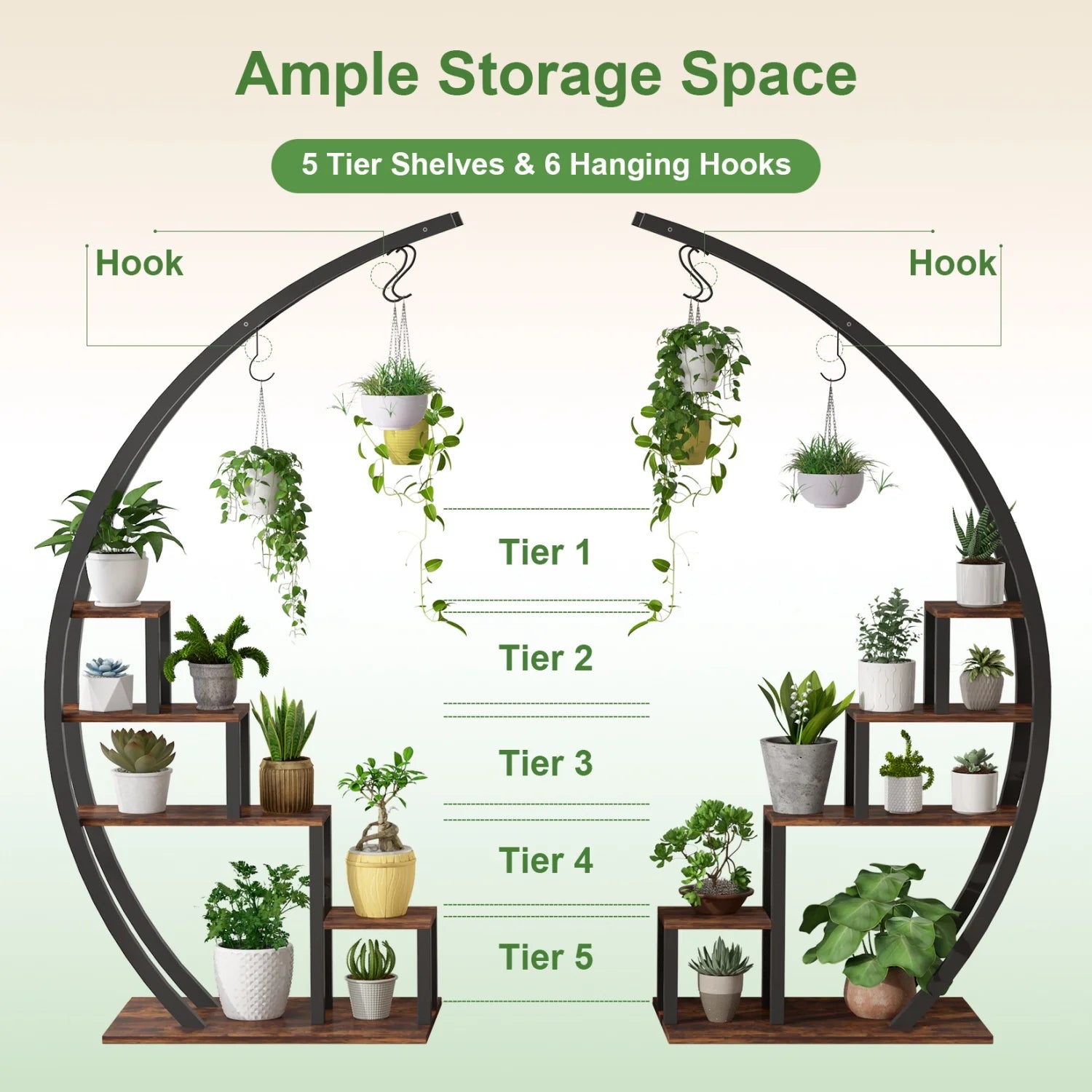 Plant Stand Indoor Outdoor 2 Pcs Metal Plant Shelf Tall Plants Holder with Plants Hanger Flower Display Rack for Garden Balcony