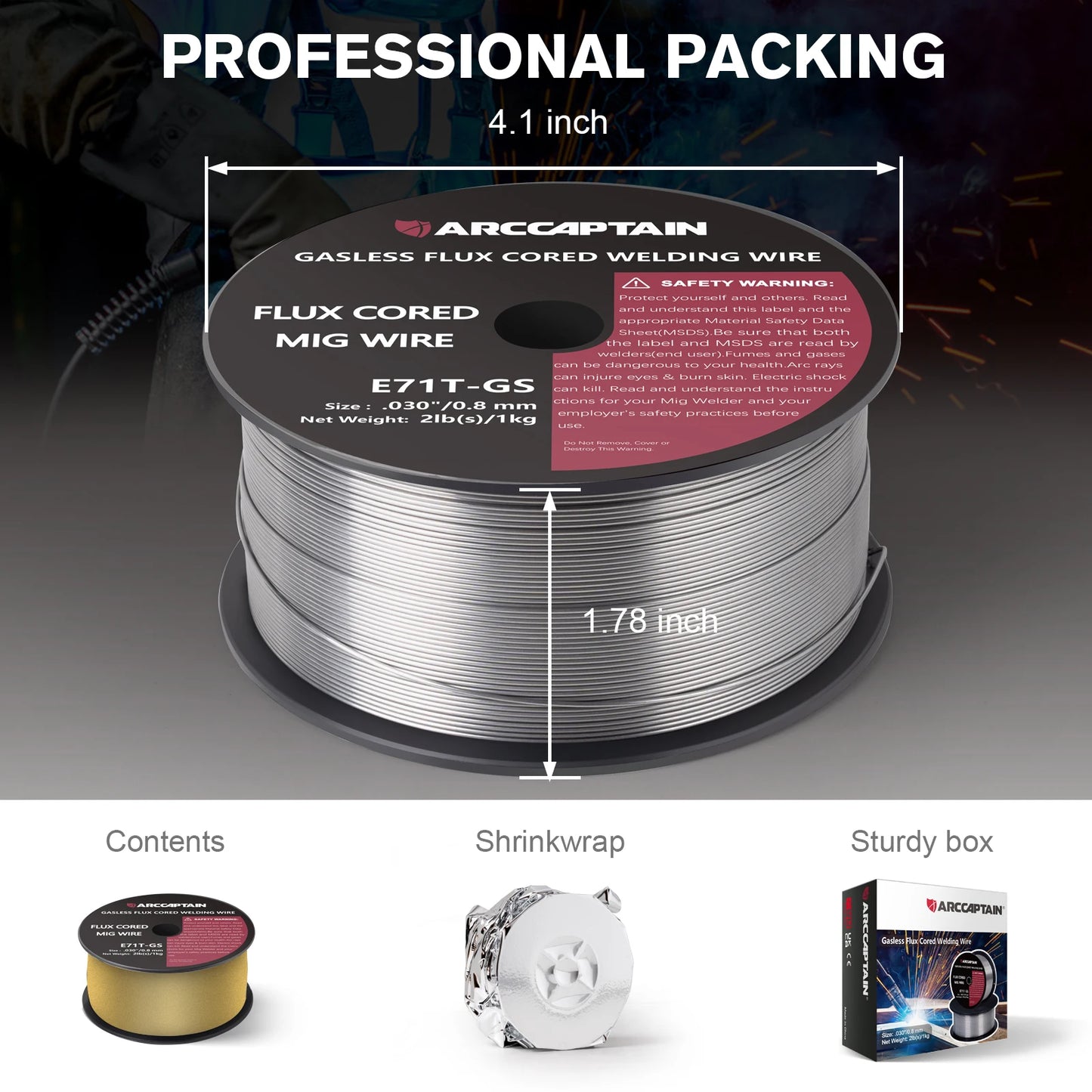 ARCCAPTAIN Welding Wire Gasless Flux Cored 0.8 0.9mm 1 KG