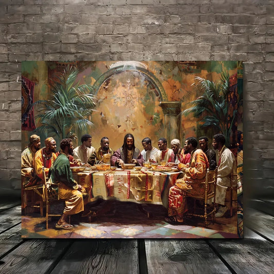 1.5 inch thick wood pine frame, interior art mural, home decor mural, Black Last Supper canvas mural