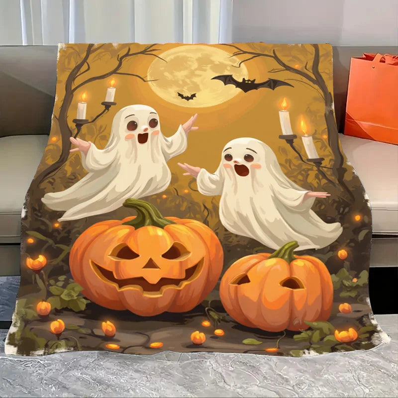 Halloween Pumpkin Cats And Bat Cozy Flannel Baby Blanket