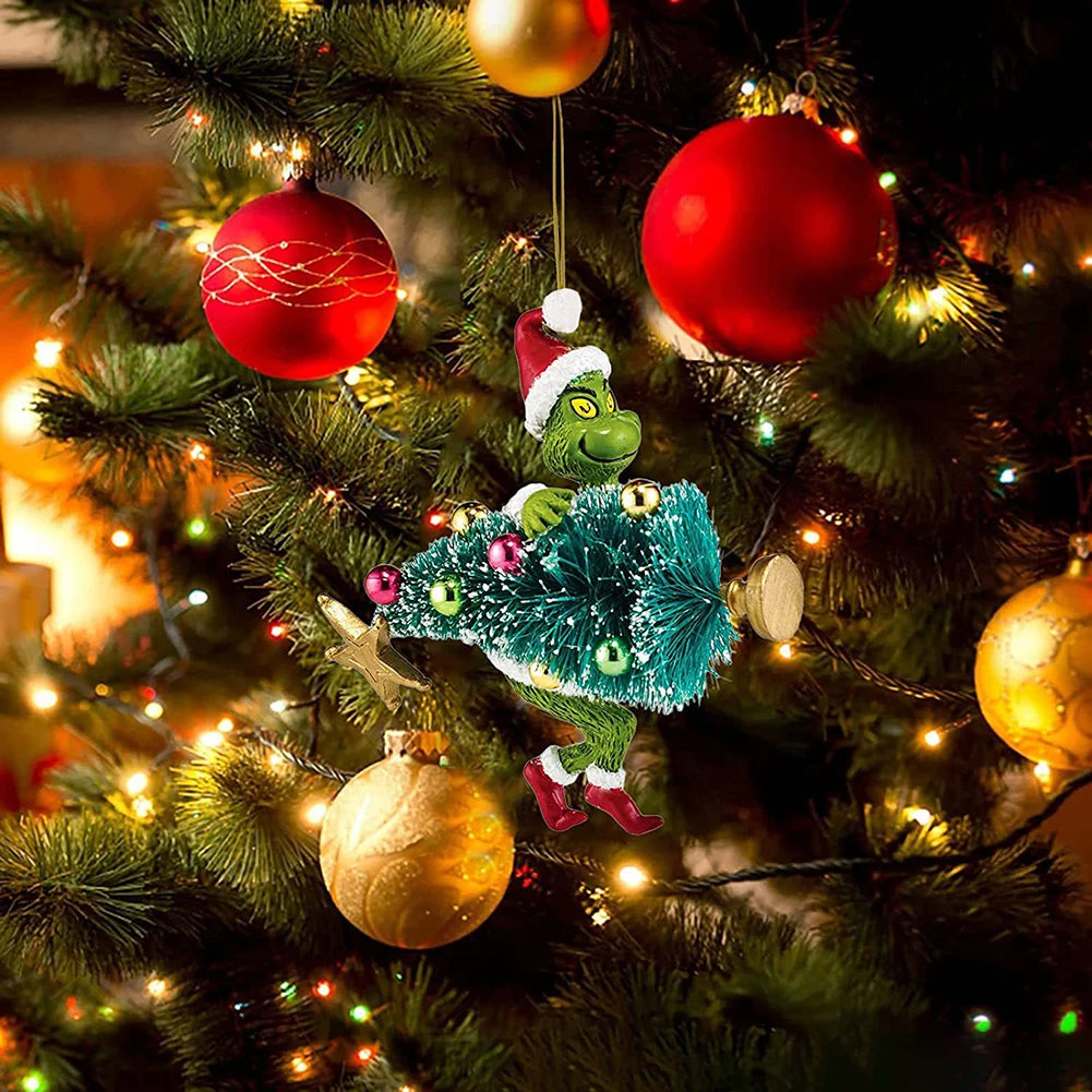 18Pcs 2D Acrylic Green Monster Christmas Tree Ornaments Cute Cartoon Pendants Decorations