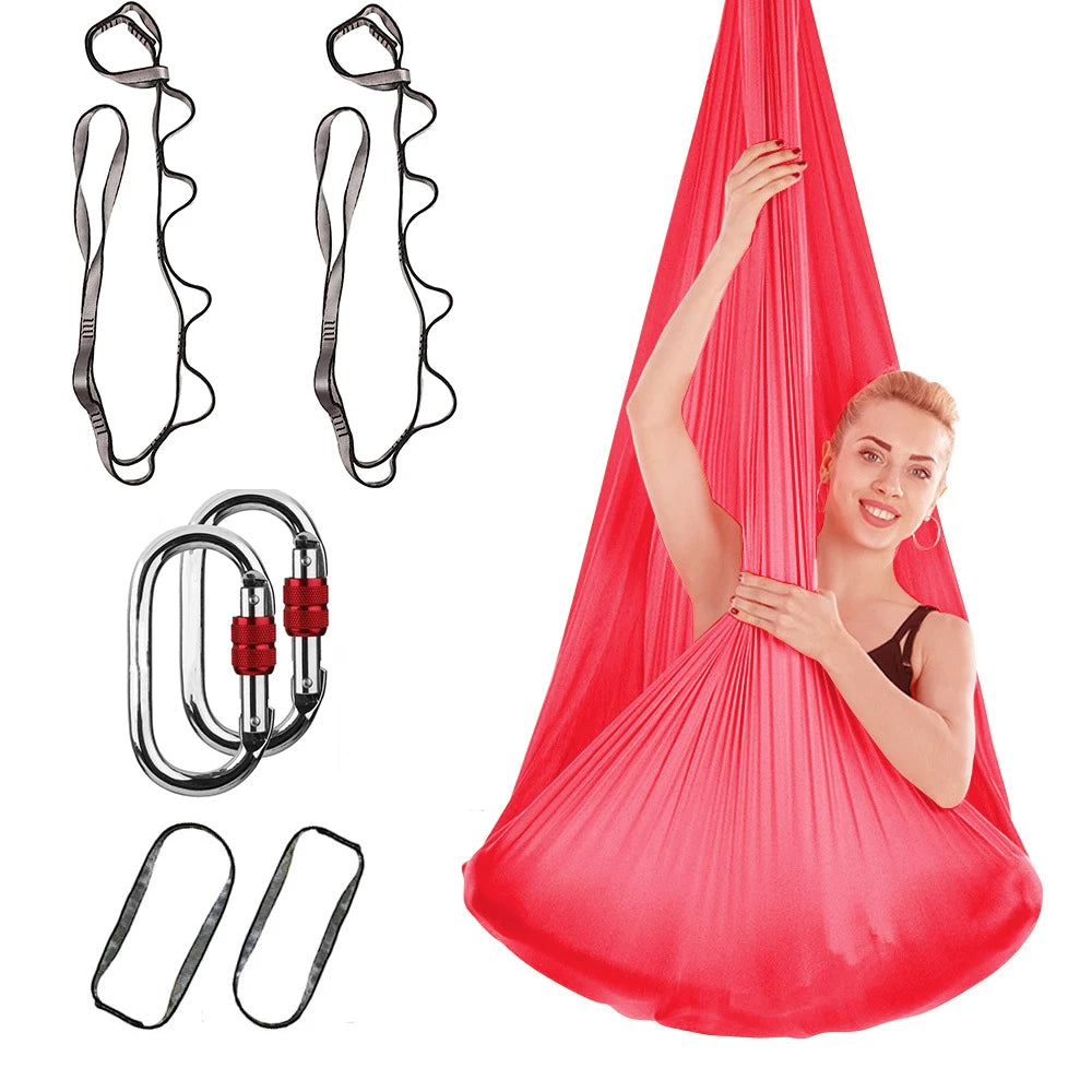 4M Aerial Yoga Hammock Set with Extension Straps and Carabiners