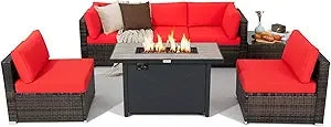 7 Piece Patio Set With Fire Pit Table 42 Inch 60,000 BTU Propane