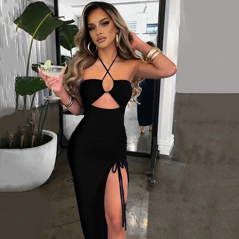 Sleeveless Backless Midi Bodycon Dress For Women Nightclub