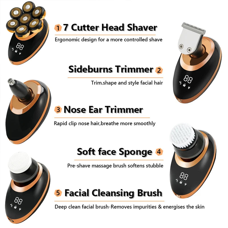 Men 7D Floating Electric Shaver Wet Dry Hair Trimmer