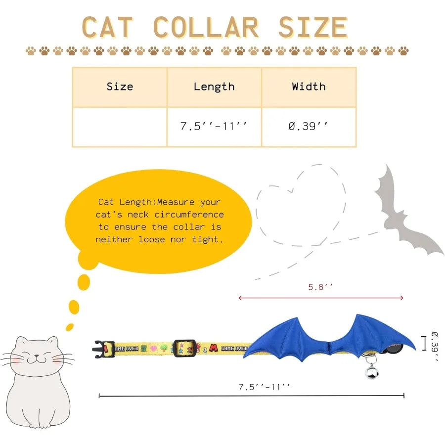 Bat Wing Cat Collar With Bell Adjustable Breakaway For Cats