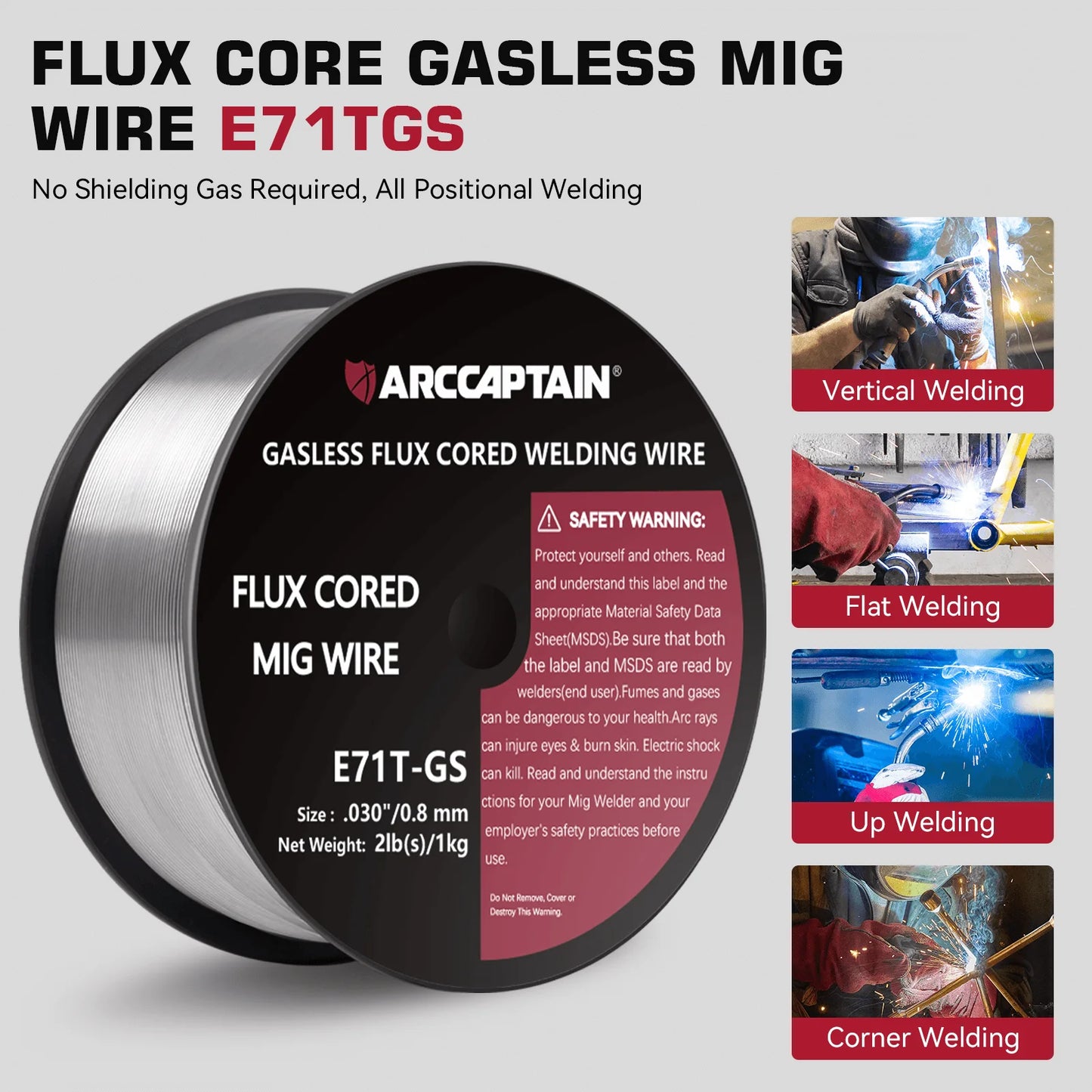 ARCCAPTAIN Welding Wire Gasless Flux Cored 0.8 0.9mm 1 KG