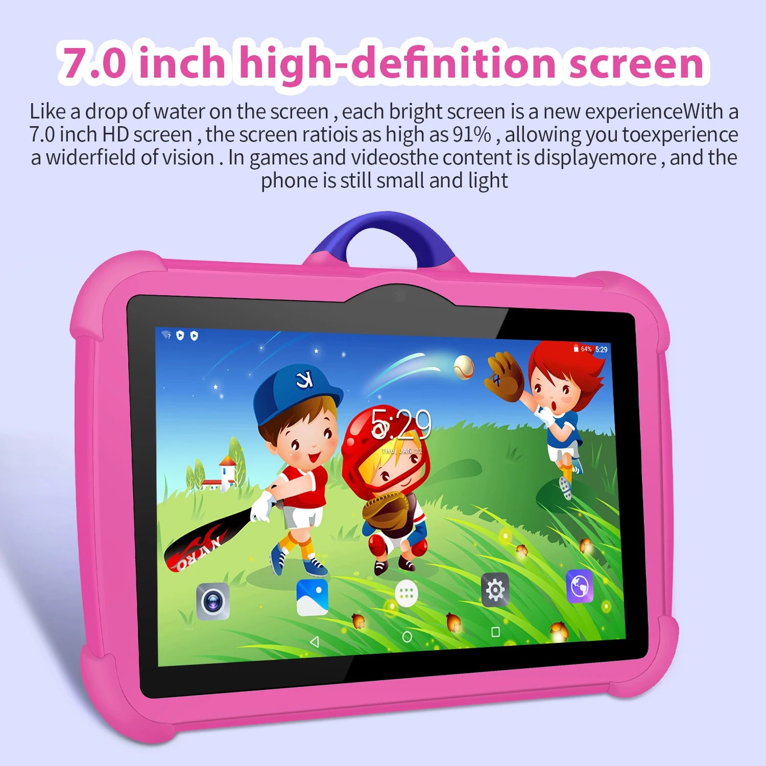 Cartoon Pattern Kids Tablet 7 Inch Quad Core 4GB RAM 64GB ROM Android Education