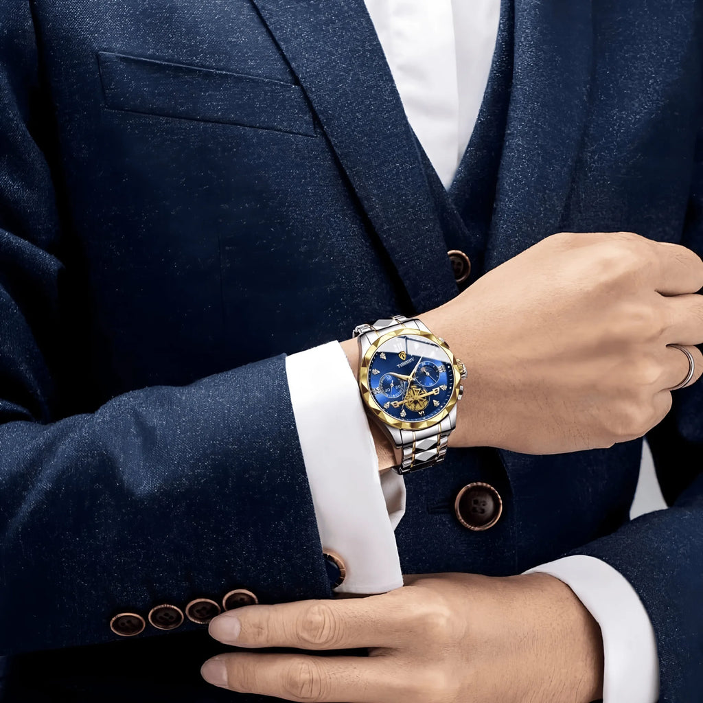 Luxury Mens Sport Leather Quartz Watch Waterproof Luminous Chronograph With Box