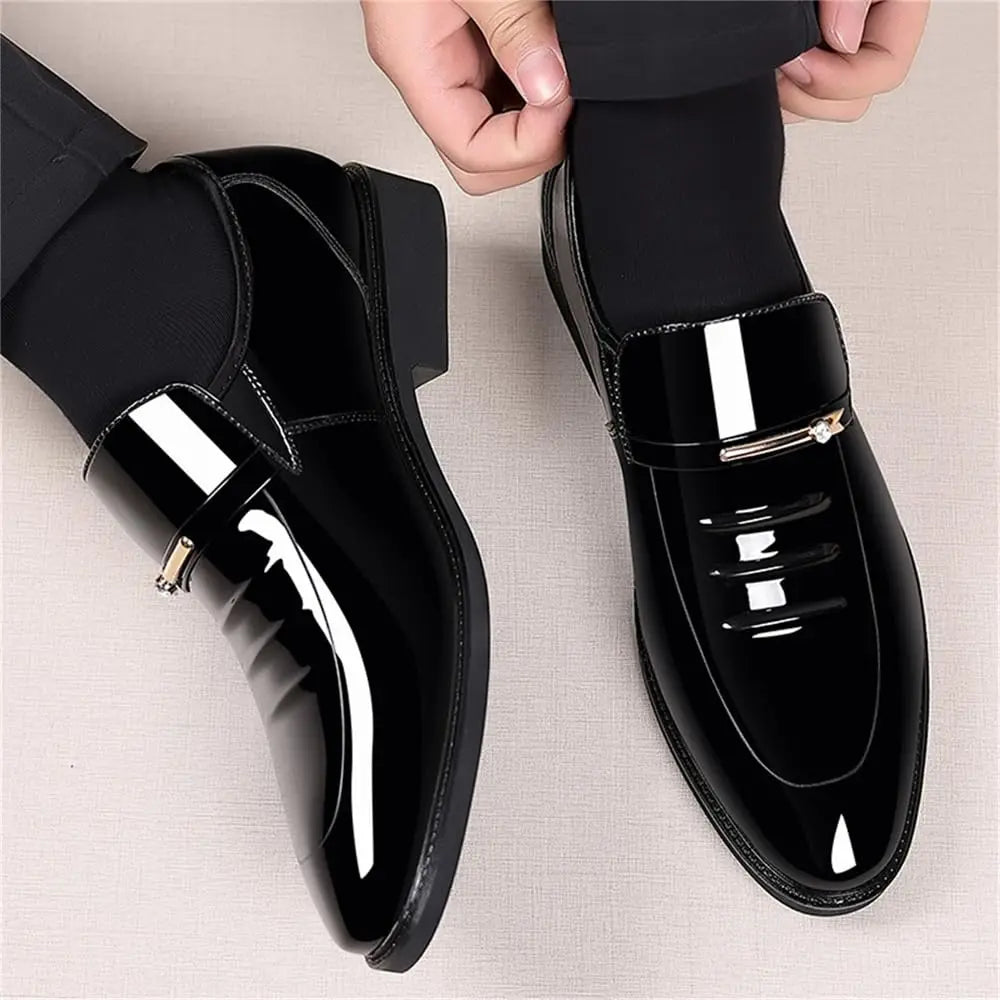 Mens High Gloss Patent Slip On Loafers Dress Shoes Formal Comfort