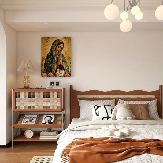 1 wood frame canvas painting, Our Lady of Guadalupe, for bedroom, living room, home office, 1.5 "thick pine frame