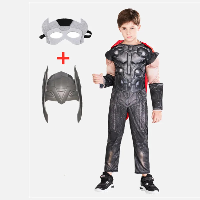 Thor Muscle Costume Kids Toy Light Up Axe Halloween Cosplay Costume Movie Character Superhero Fantasy Carnival Jumpsuit