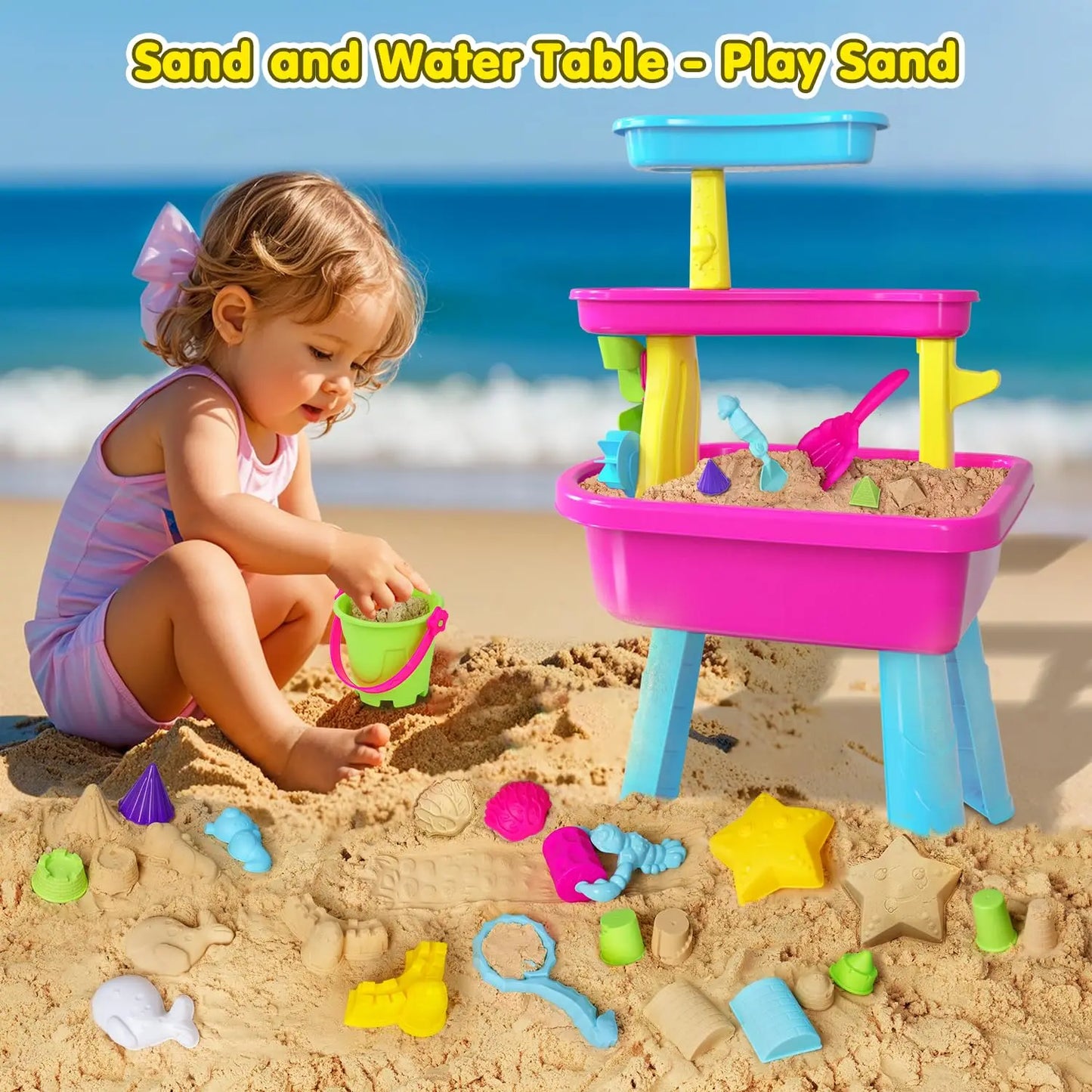 VATOS 3-Tier Water Table for Toddlers 37-Piece Summer Toys