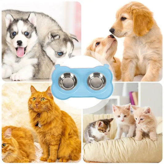 Dog Double Feeding Bowl Double Feeder Bowls For Cat Non-Slip Pets Water Dish
