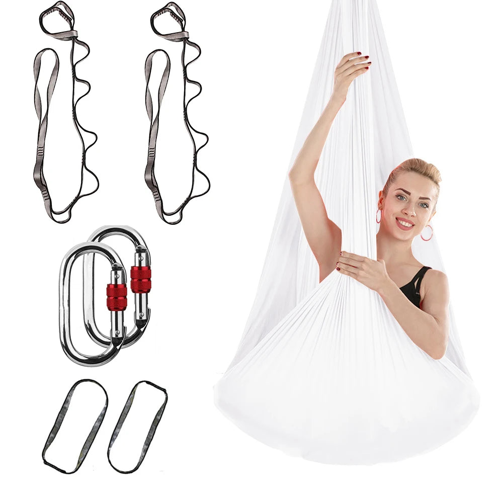 4M Aerial Yoga Hammock Set with Extension Straps and Carabiners